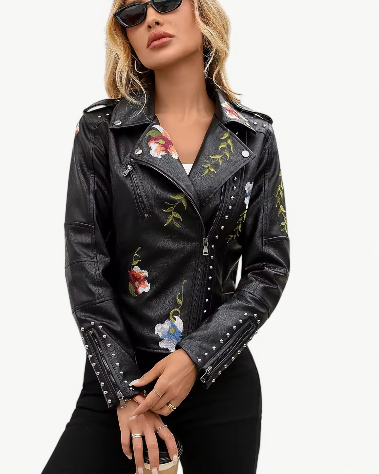 REBECCA - BRODERAD - PU SKINNJACKA
