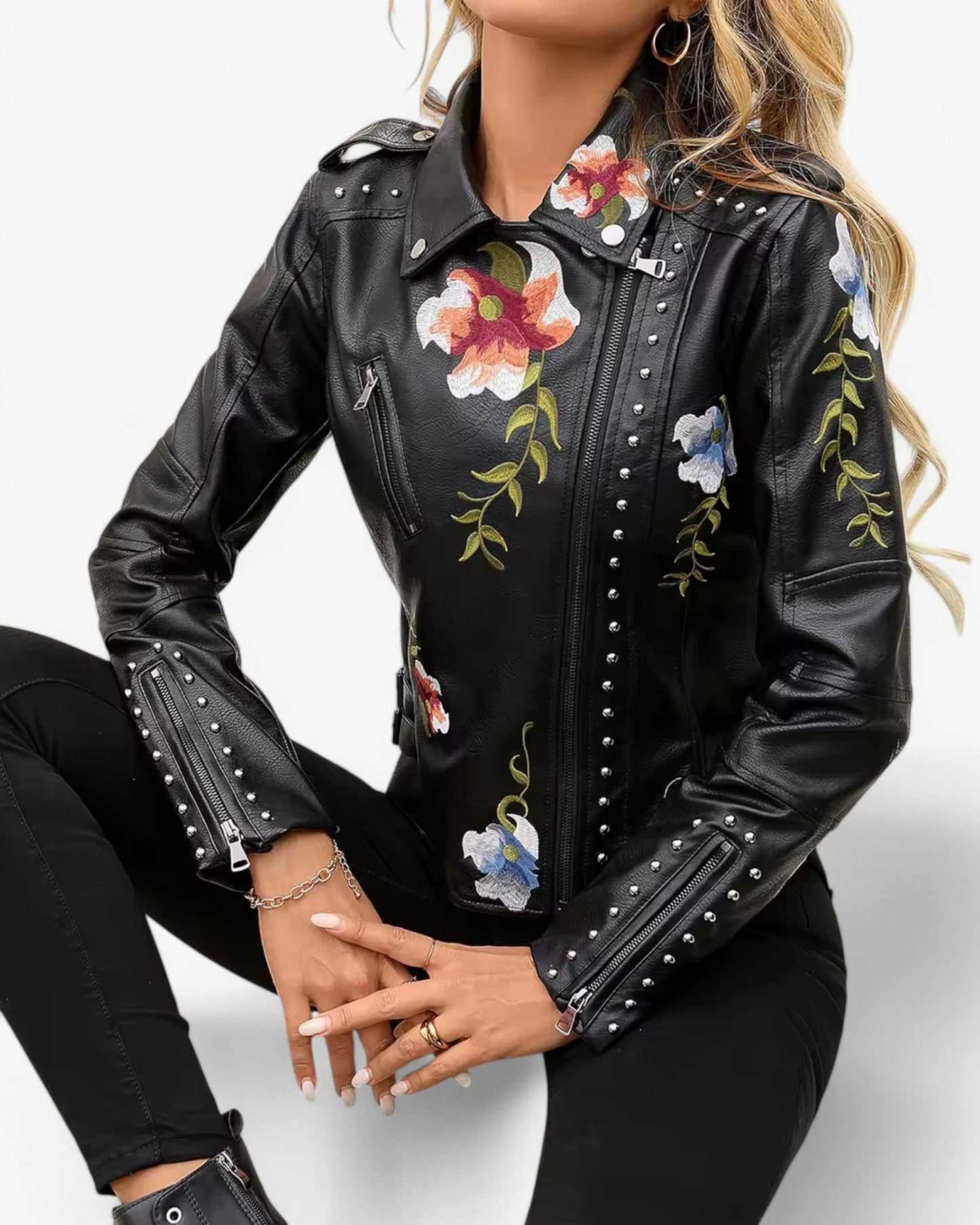 REBECCA - BRODERAD - PU SKINNJACKA