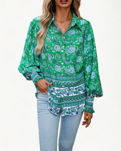 LOUNA – Blommig skjorta med puffärm