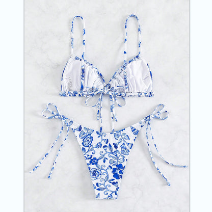 ÉLISE – Blommigt bikini-set i vintage-stil | Vit & blå